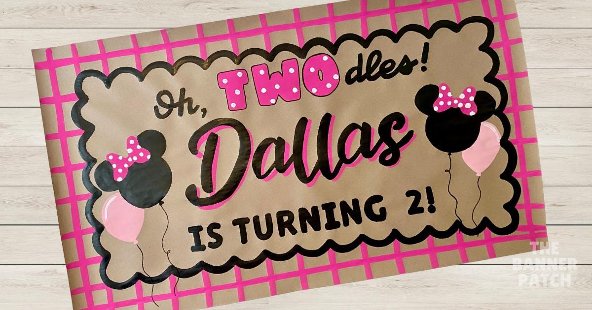 Minnie Mouse Inspired Birthday Banner, Custom Painted Paper Banner