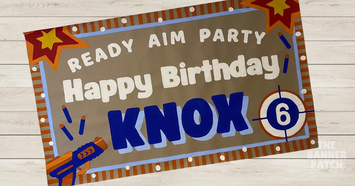 Custom Hand-Painted Nerf Birthday Banner - Dart War Party