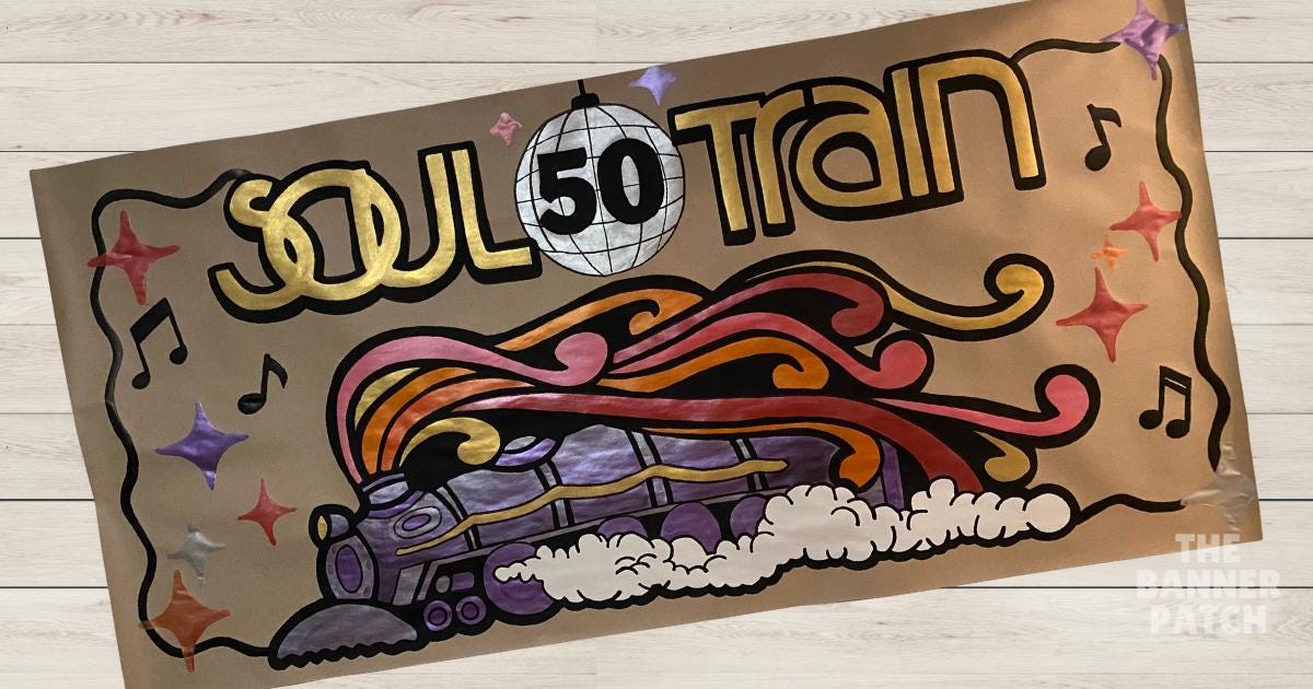 Hand-Painted Soul Train Birthday Banner: Custom Retro Disco Party Theme