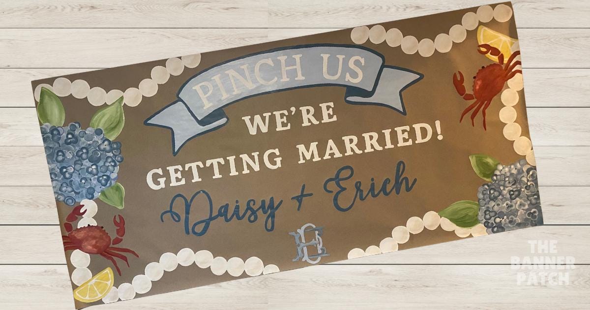 Hand-Painted Low Country Boil Wedding Shower Banner, Custom Painted Banner
