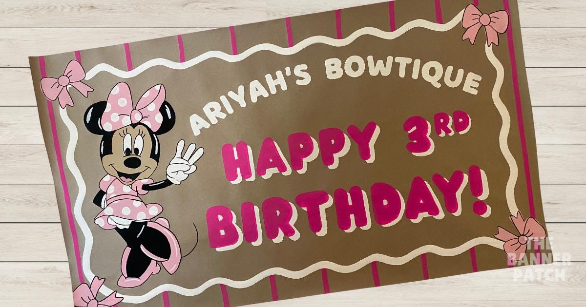 Custom Minnie Mouse inspired Birthday Painted Banner, Bowtique