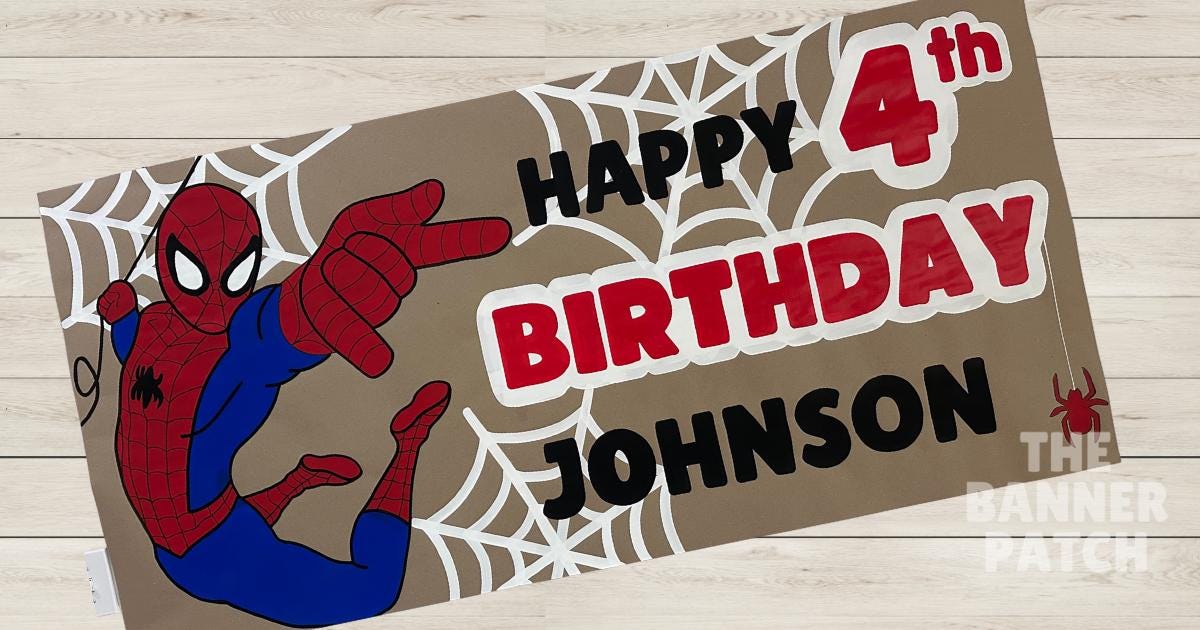 Custom Spiderman Inspired Painted Birthday Banner | Superhero Party Sign