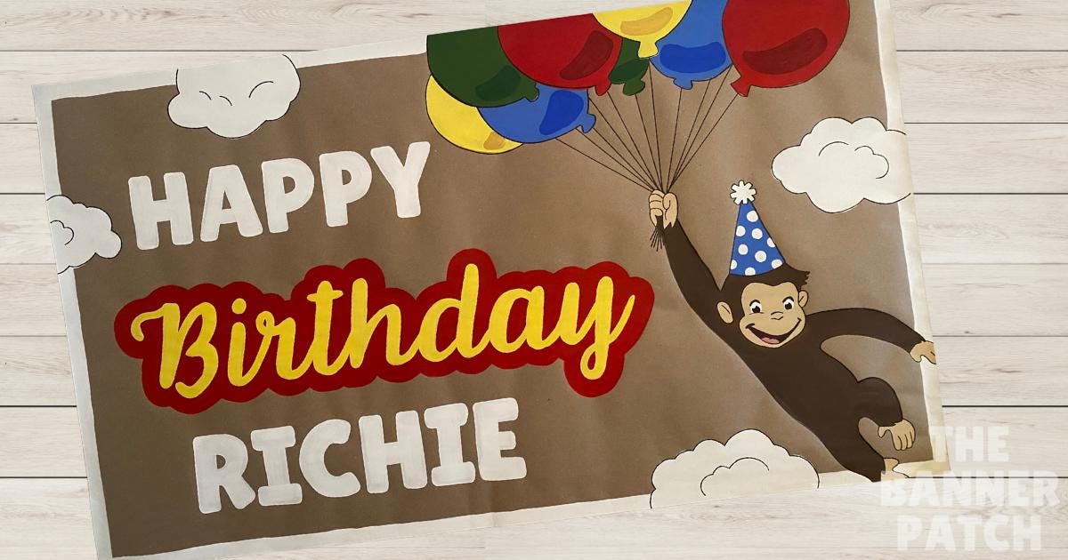 Curious George Custom Birthday, Baby Shower Banner | Hand Painted