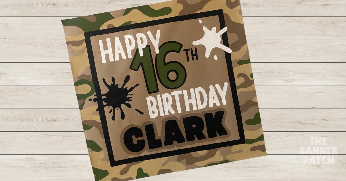 Hand-Painted Camo Birthday Banner | Paintball Airsoft Hunting Party Decor | Custom Military Theme Banner