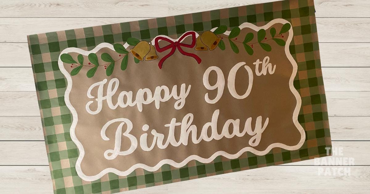 Hand-Painted Green Plaid Birthday Banner | Custom Holiday Party Decor
