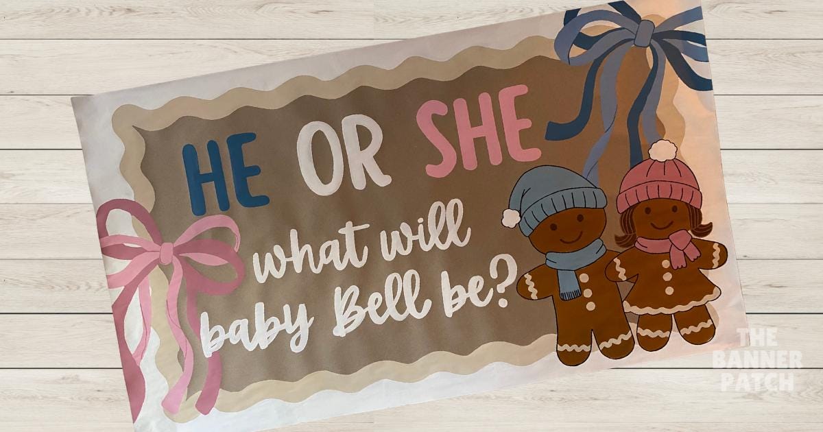 Winter Gingerbread Gender Reveal Banner | Hand-Painted Baby Shower Party Sign