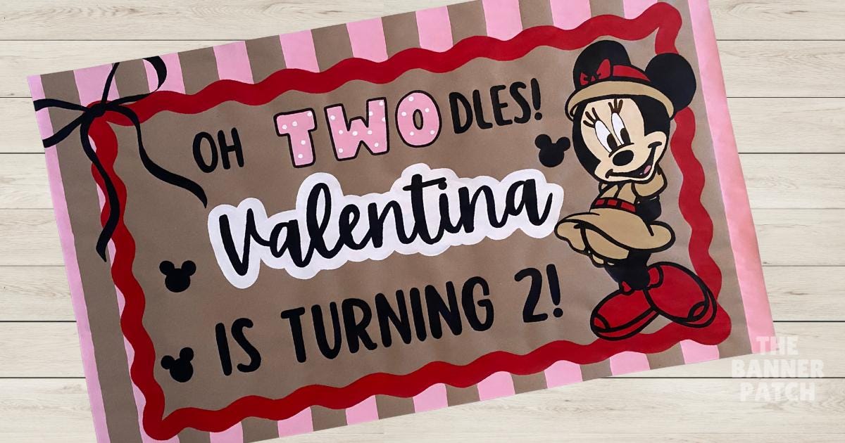 Safari Minnie Mouse Inspired Birthday Banner | Hand Painted Jungle Party Decor