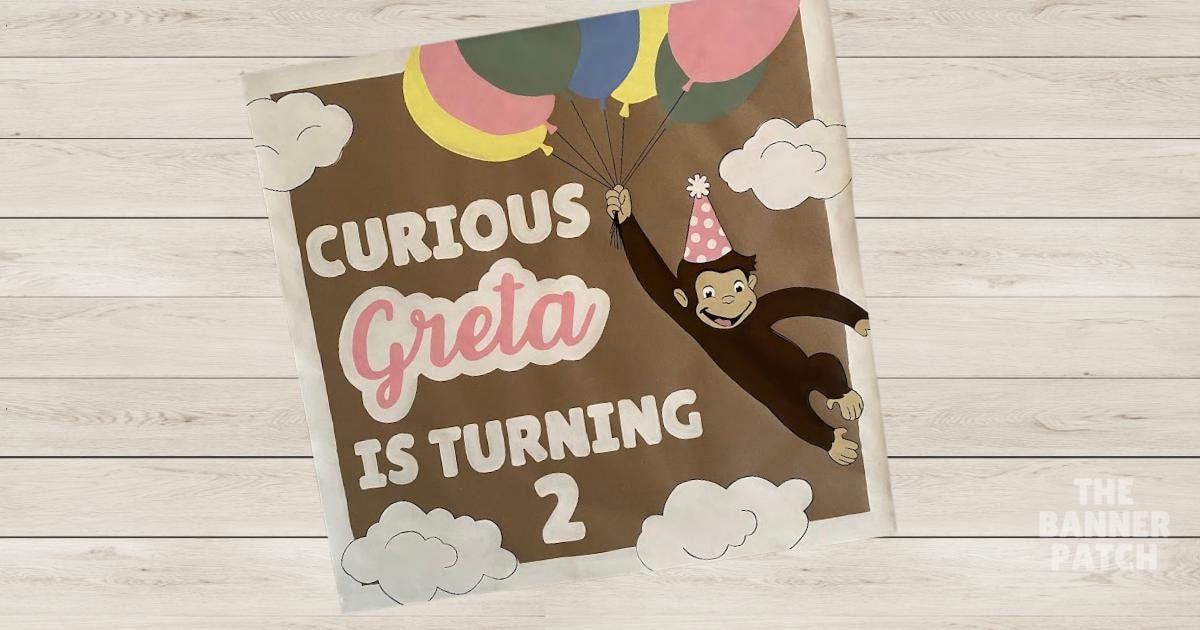 Pink Curious George Custom Birthday, Baby Shower Banner | Hand Painted