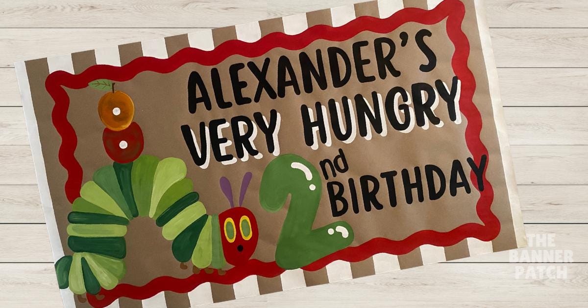 Hungry Caterpillar Birthday Banner – Hand Painted Custom Sign – 1st Birthday or Baby Shower