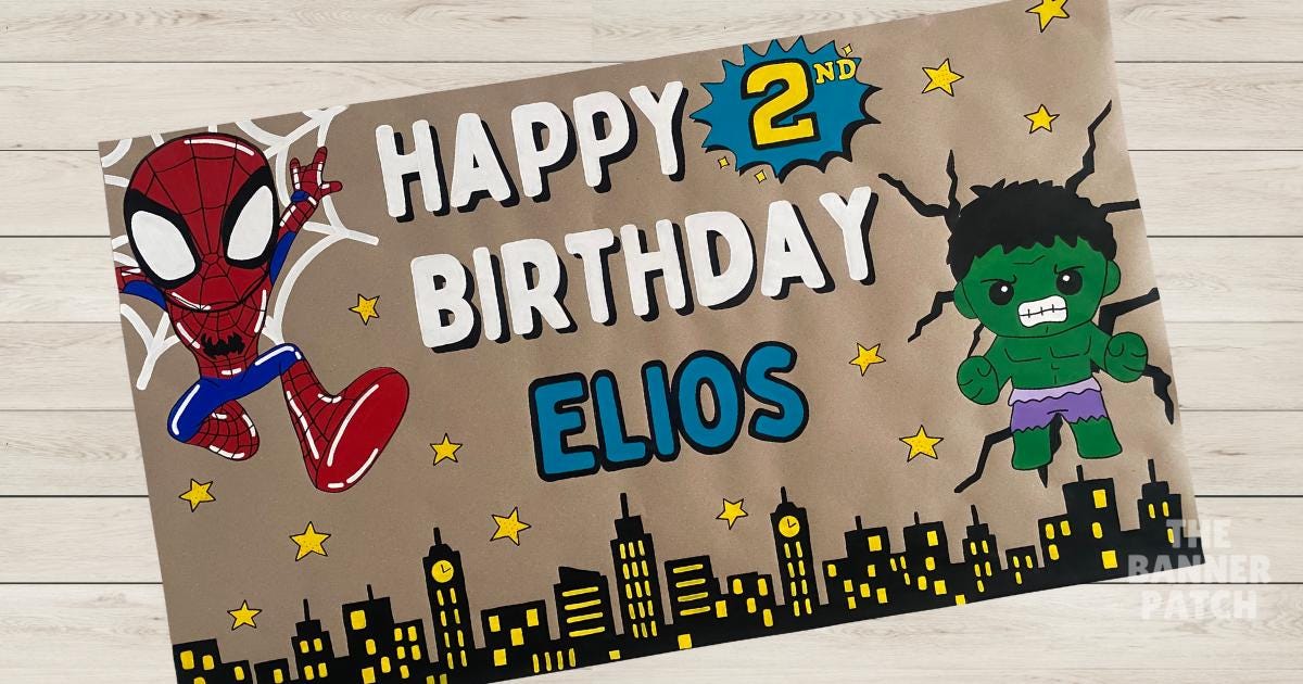 Hand Painted Superhero Comic Book Birthday Banner | Choose your superheroes!