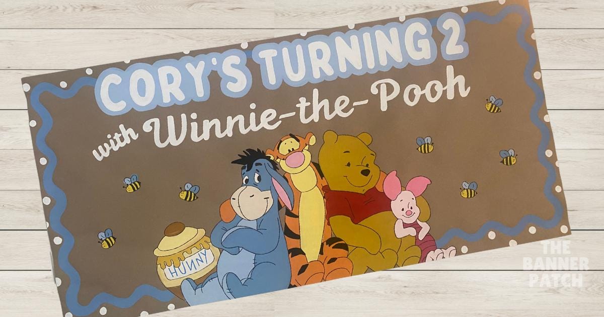 Winnie the Pooh Inspired Birthday Banner, Hand Painted Custom Pooh Friends, Our Little Honey is One!
