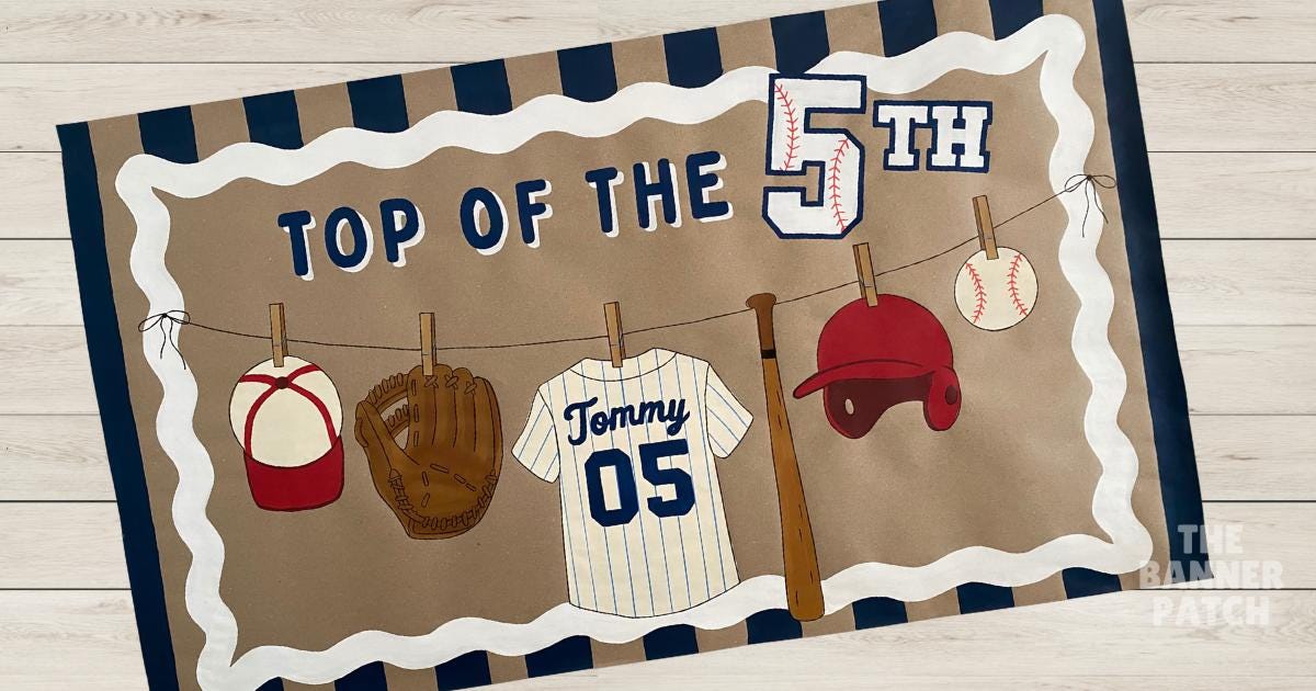 Hand-Painted Baseball Banner, Custom Birthday, Baby Shower Decor, Rookie Year, Top of the Inning