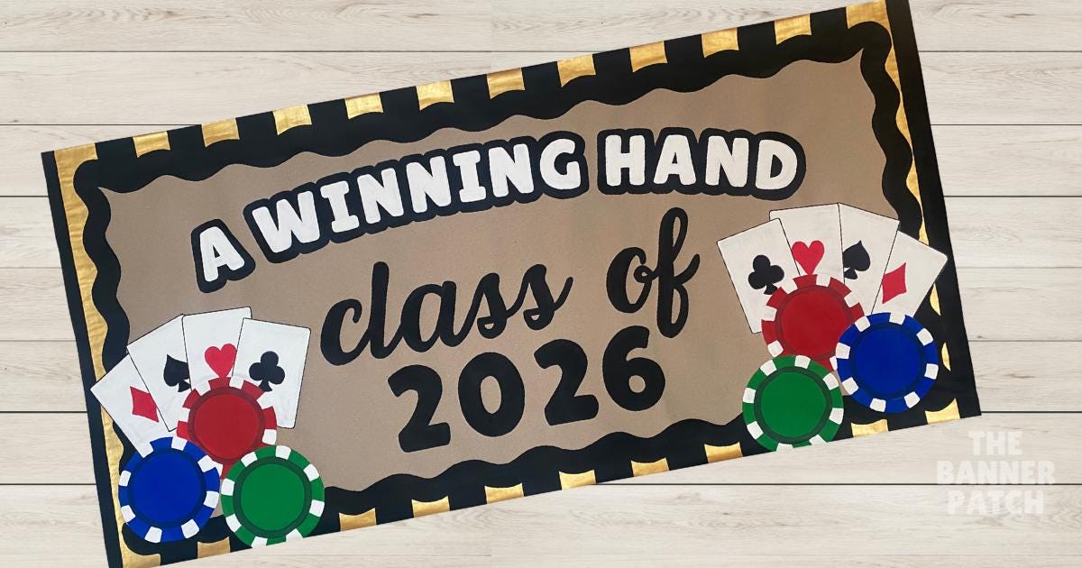 Hand Painted Graduation Banner, Custom Birthday Decor, A Winning Hand Poker Party