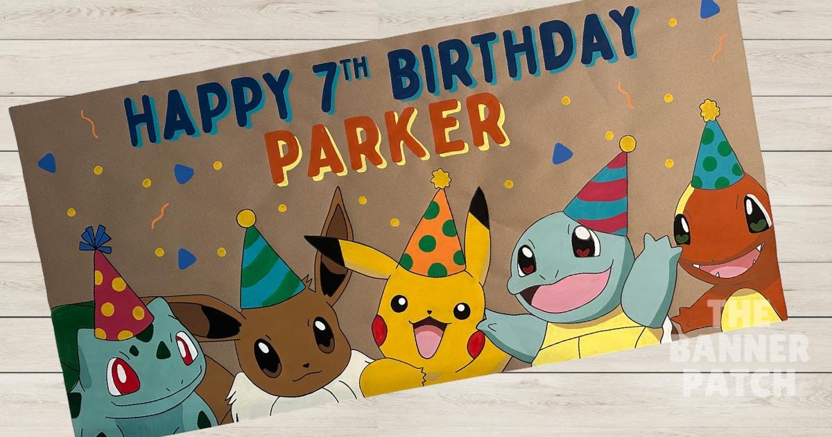 Pokémon Inspired Birthday Banner | Choose your Pokémon | Hand-Painted Custom Banner