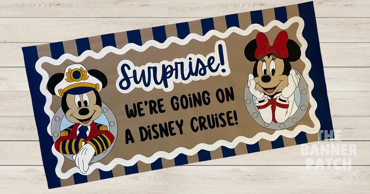 Surprise Disney Trip Banner- Cruise, Disneyworld, Disneyland -Mickey and Minnie Inspired Decor