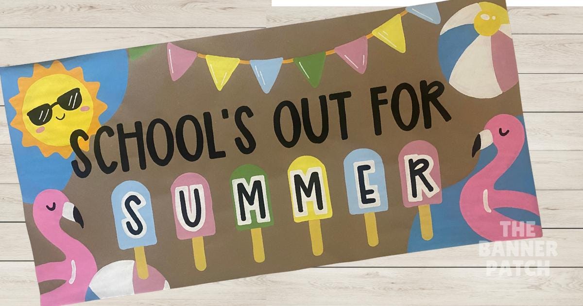 Custom Summer Pool Party Painted Banner - Schools out for Summer, Last day of School