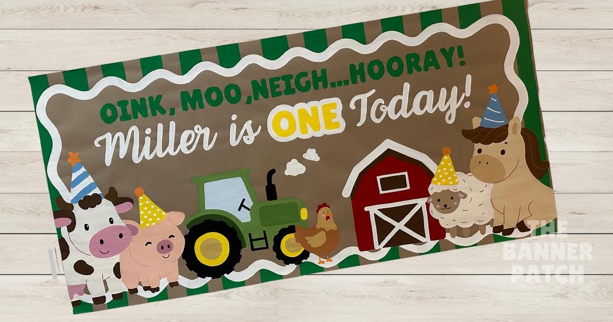 John Deer Tractor Inspired Birthday Banner- Custom Hand Painted Farm Animal Decor