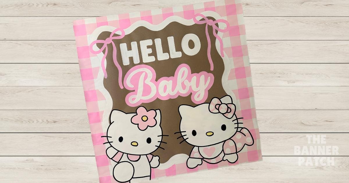 Hello Kitty Inspired Custom Painted Banner- Birthdays & Baby Showers!