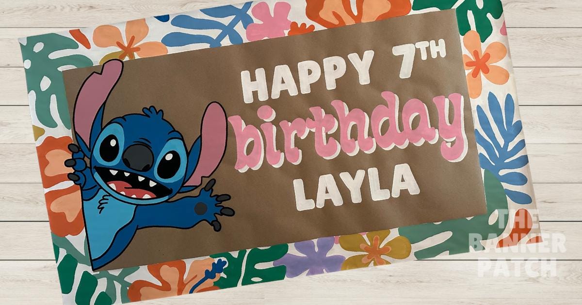 Custom Stitch Inspired Painted Banner- Tropical Birthday or Baby Shower