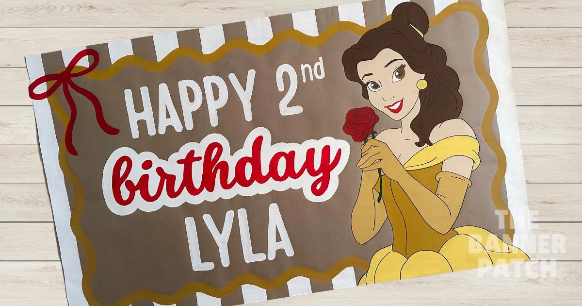 Custom Princess Birthday Banner - Belle, Beauty and the Beast Inspired, Choose Your Princess!!