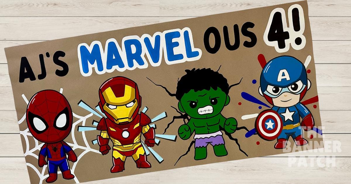 Custom Superhero Birthday Banner - Personalized with your favorite Avengers, Marvel characters, or DC Comic Superheroes!