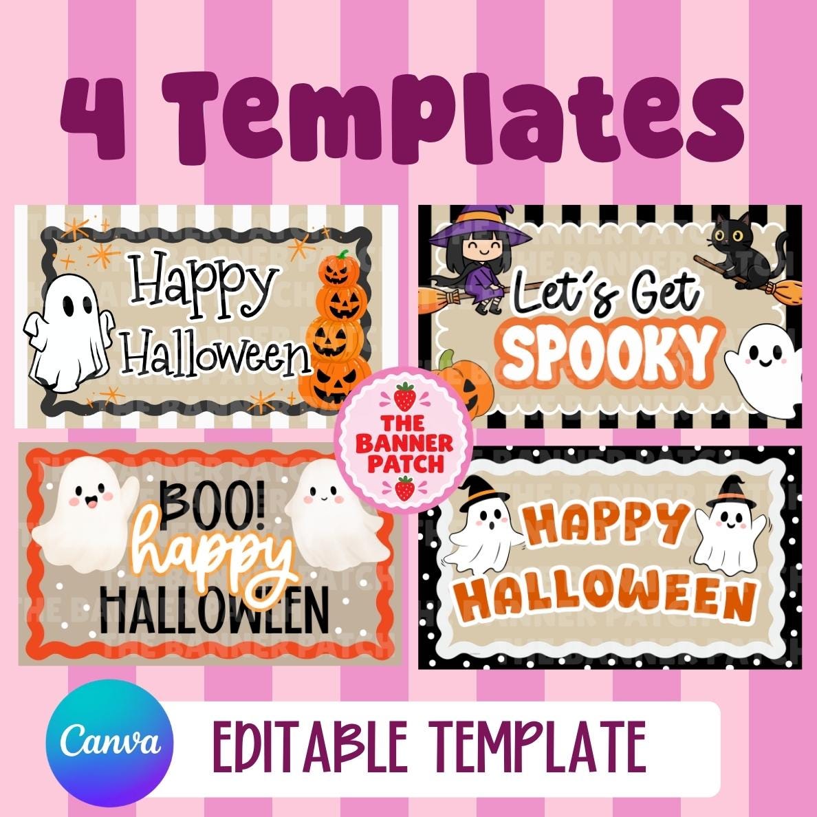 Halloween Banner Template Bundle- Digital Download, Canva Editable
