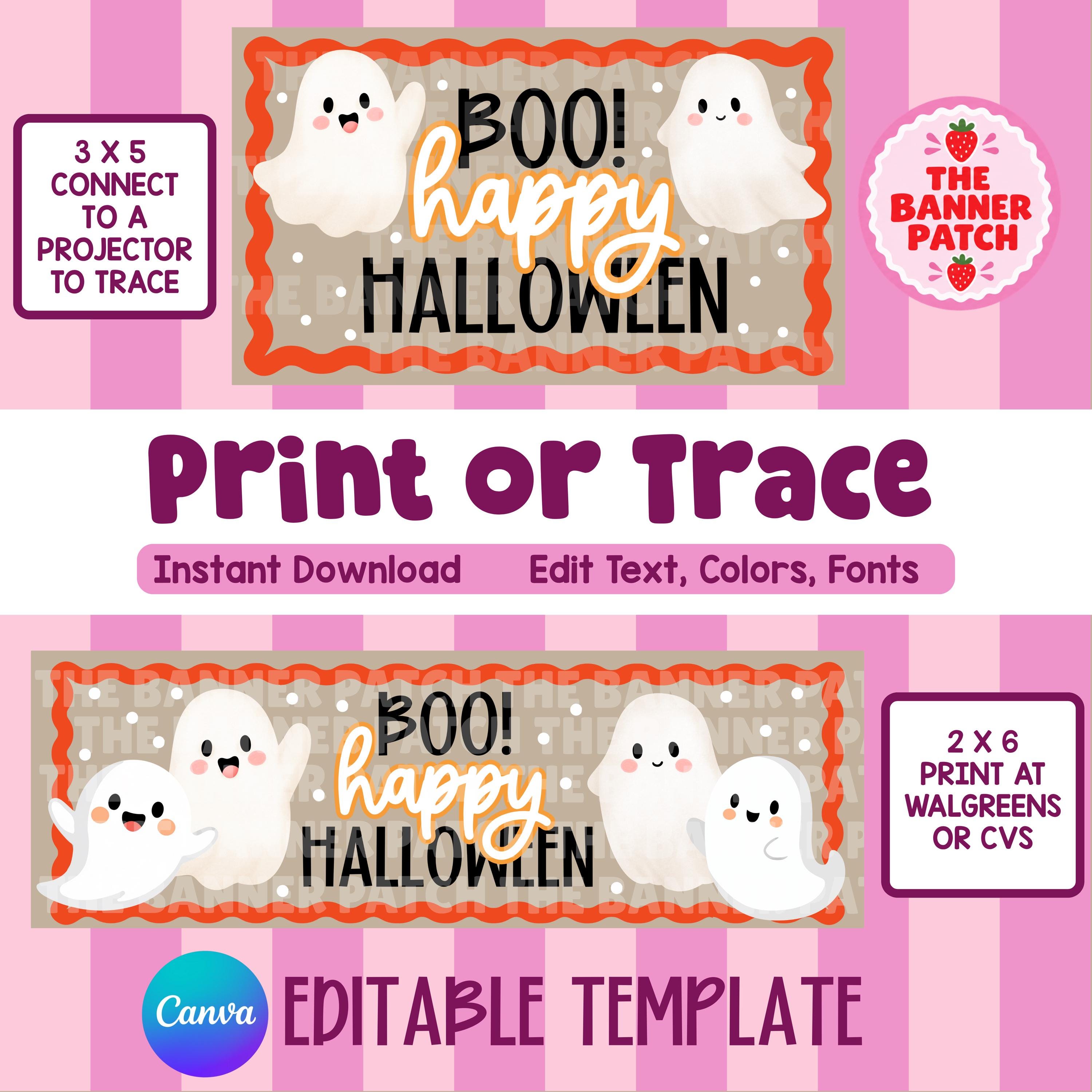 BOO! Happy Halloween Banner Template- Print OR Trace- Digital Download, Canva Editable