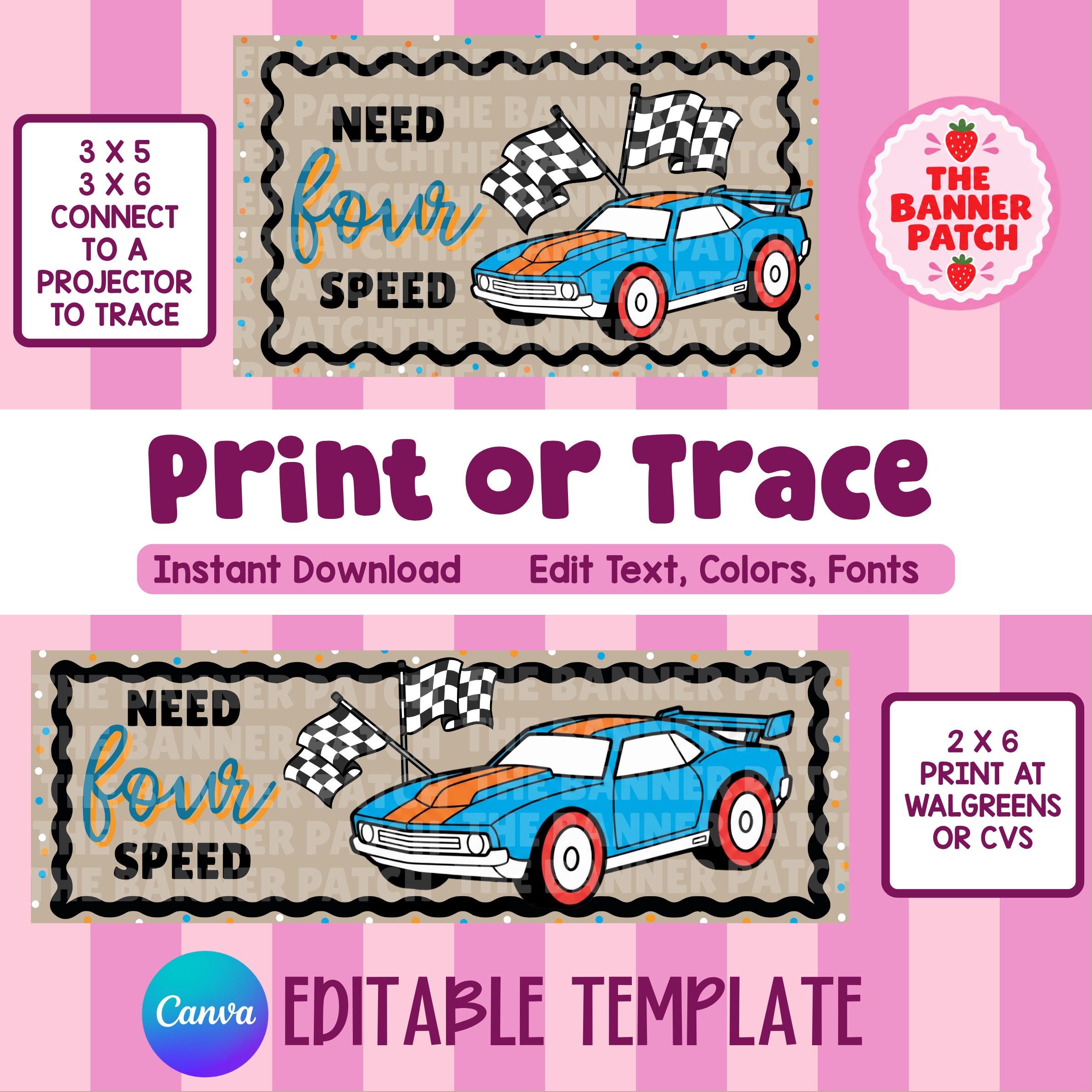 Race Car / Hot Wheel Birthday Banner Template- Print OR Trace- Digital Download, Canva Editable