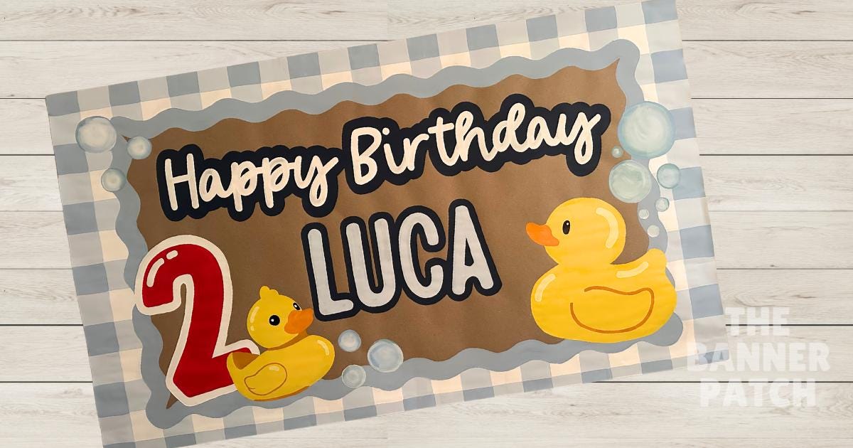Custom Hand-Painted Rubber Ducky Birthday Banner – Baby Shower, First Birthday (Yellow Duck Theme)
