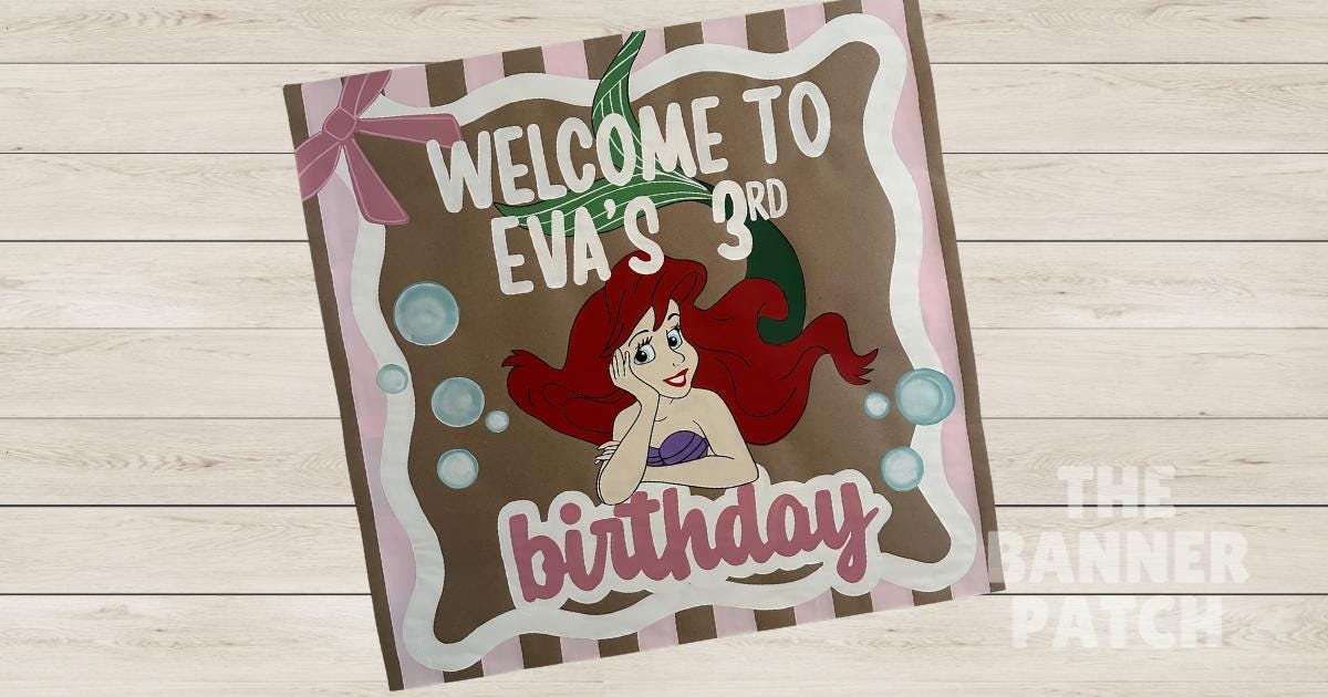 Custom Ariel Little Mermaid Inspired Birthday Banner -Choose Any Princess!!