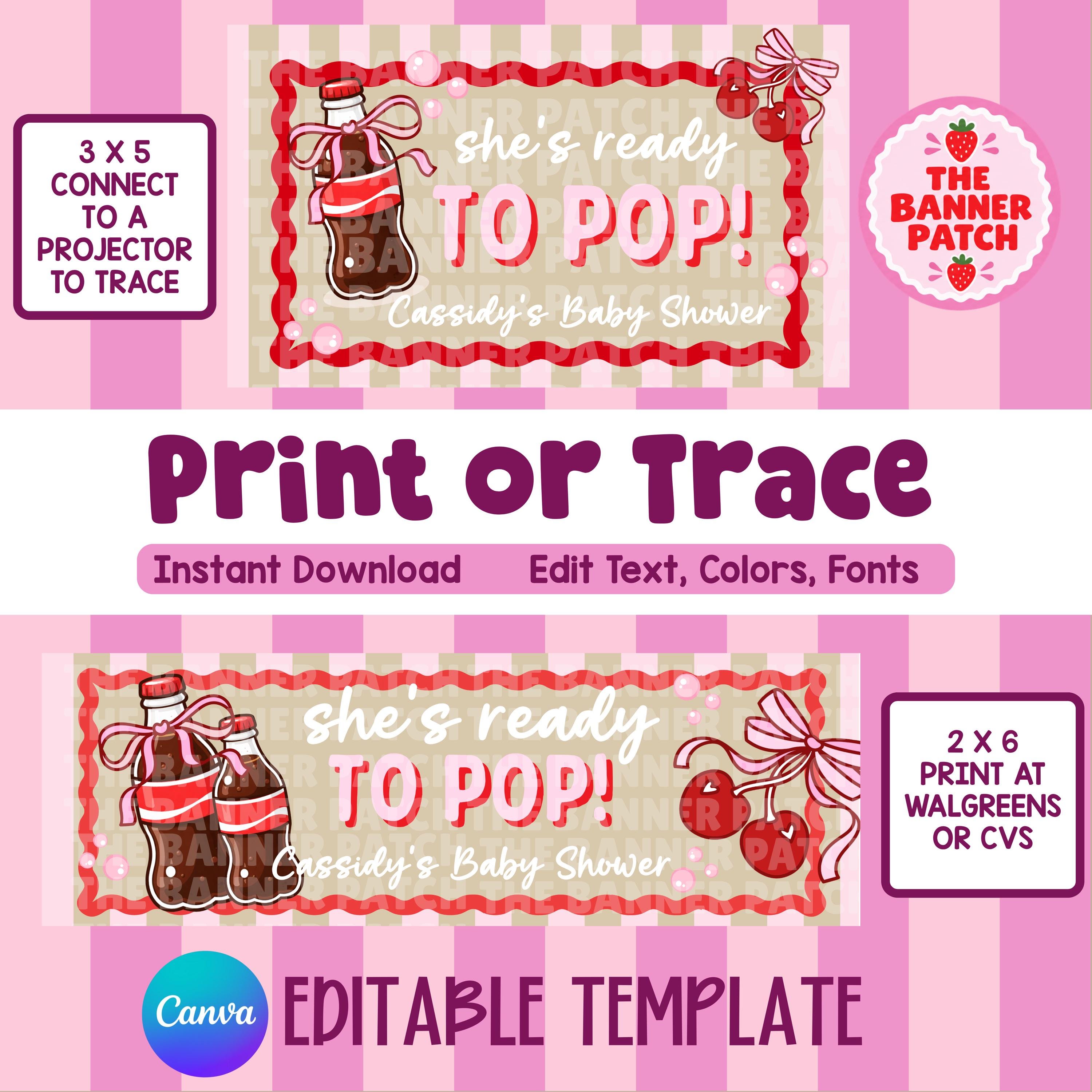She's Ready to Pop! Baby Shower Banner Template – Editable Canva (Digital Download)