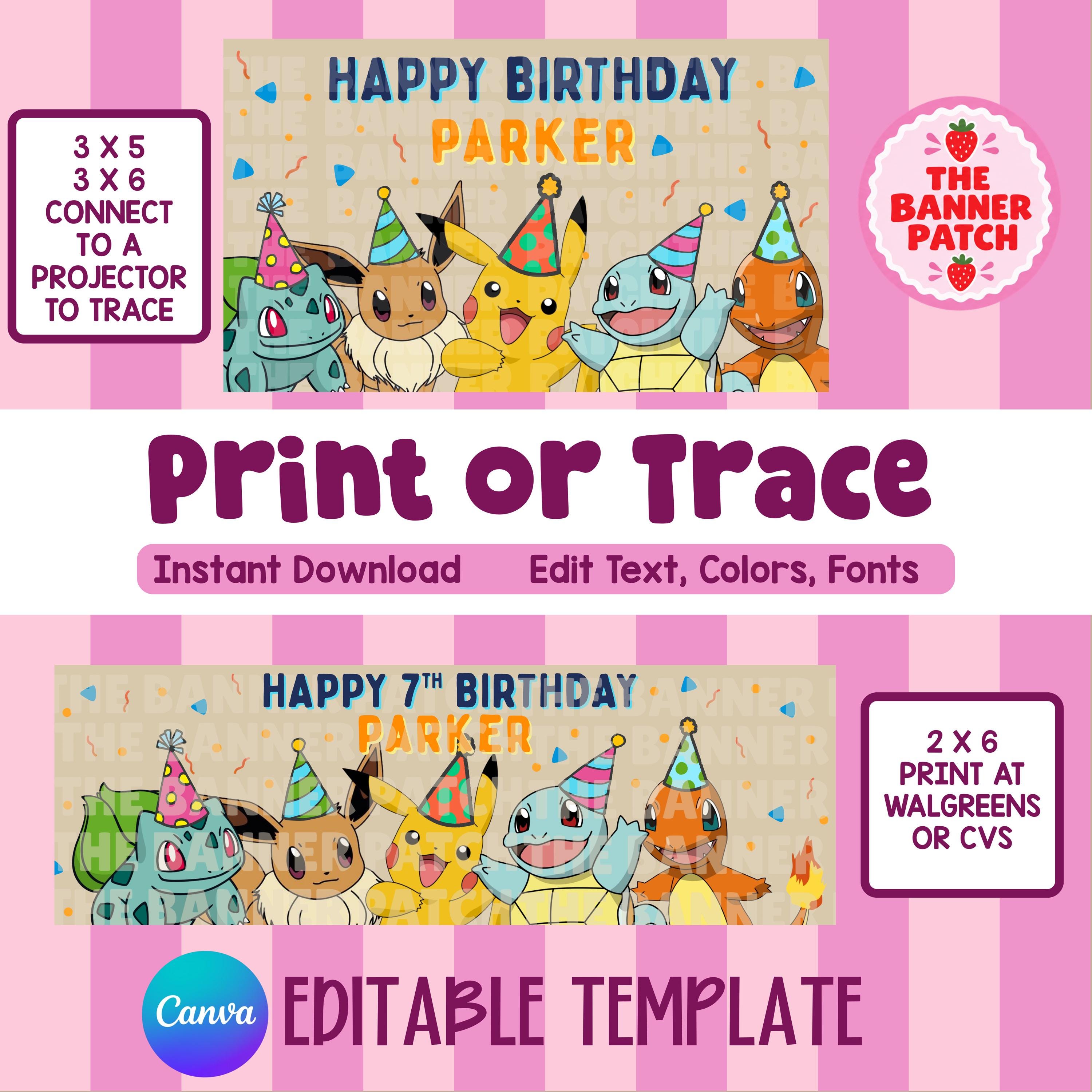 Pokémon Inspired Birthday Banner Template- Print OR Trace - Digital Download, Canva Editable