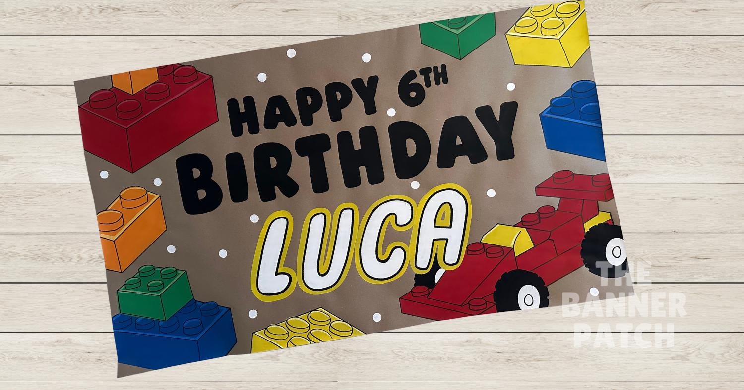 Custom Lego Inspired birthday Banner- Hand Painted Lego Party decor!