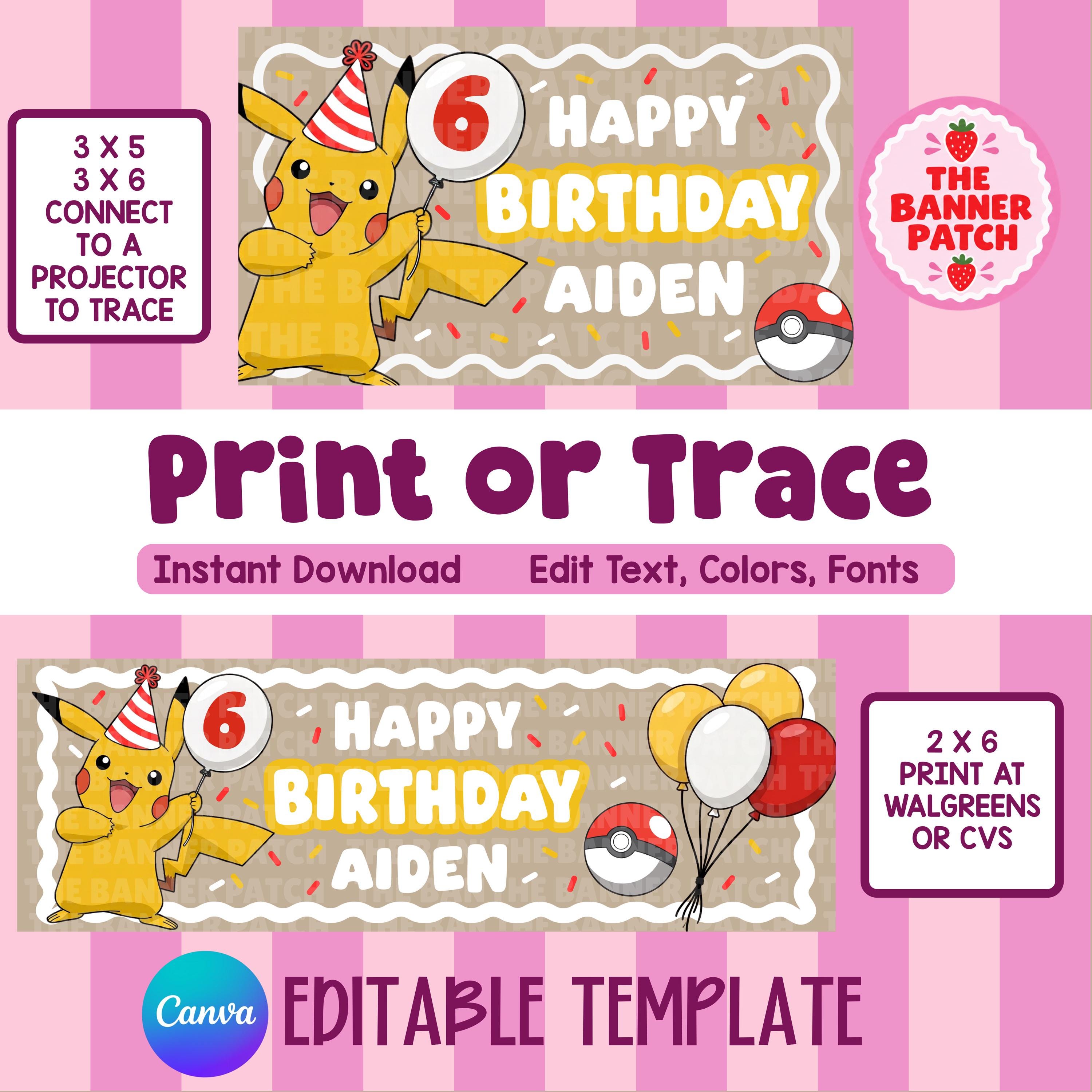 Pokémon Inspired Pikachu Birthday Banner Template- Print OR Trace - Digital Download, Canva Editable